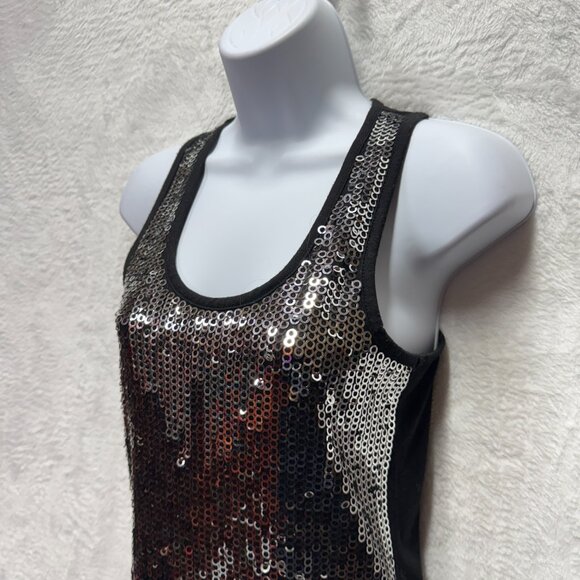 Forever 21 Silver Sequin Knit Tank Top Womens Small Stretch Scoop Holiday Dance - Picture 3 of 13
